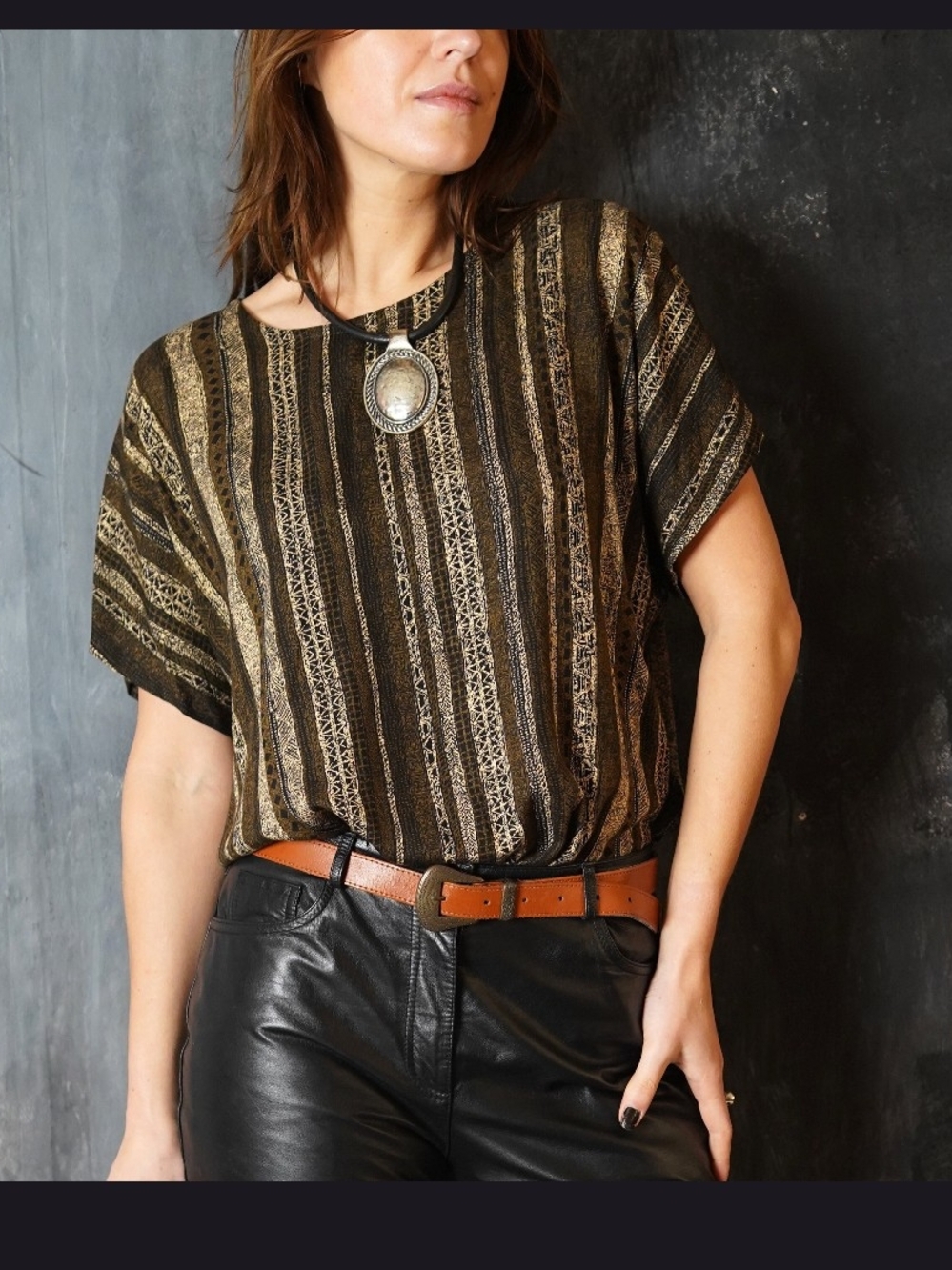 Vintage Southwestern Style Stripe Short Sleeve Top